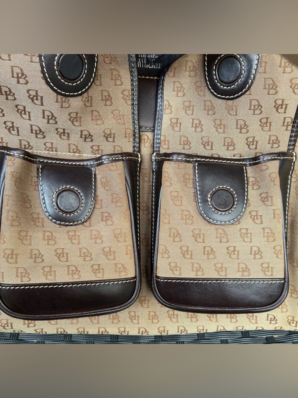 Dooney & Bourke Brown and Tan Signature Double-Pocket Satchel - Picture 8 of 16